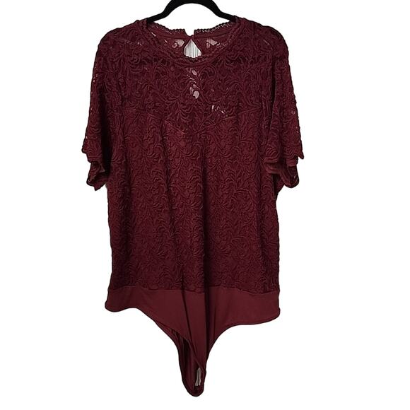 Torrid Cordovan Wine Lace Short Sleeve Bodsuit Womens Plus Size 4x NWT - Picture 1 of 11